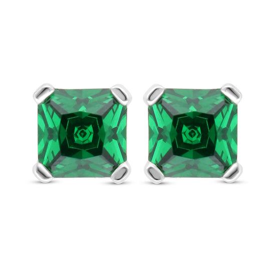 Sterling Silver 925 Earring Rhodium Plated Embedded With Emerald Zircon