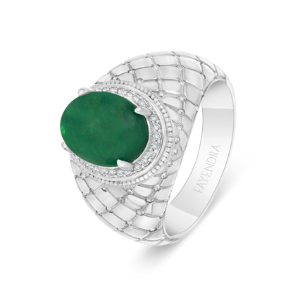 Sterling Silver 925 Men Ring Rhodium Plated Embedded With Natural Emerald And White Zircon