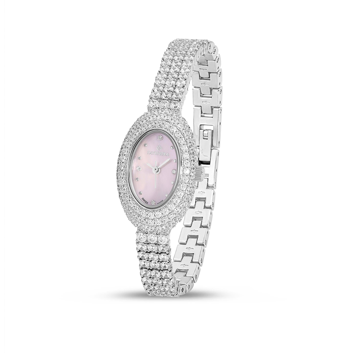 Stainless Steel 316L Watch Silver Color Embedded With White Zircon - WHITE MOP DIAL