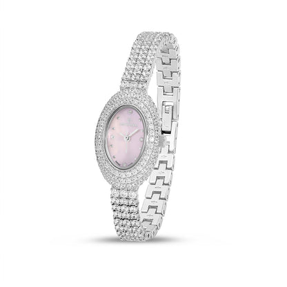 Stainless Steel 316L Watch Silver Color Embedded With White Zircon - WHITE MOP DIAL