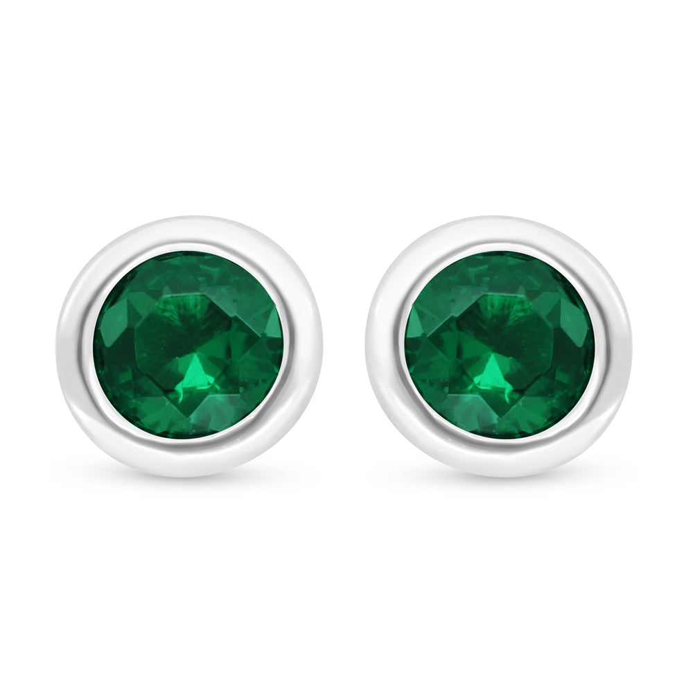 Sterling Silver 925 Earring Rhodium Plated Embedded With Emerald Zircon