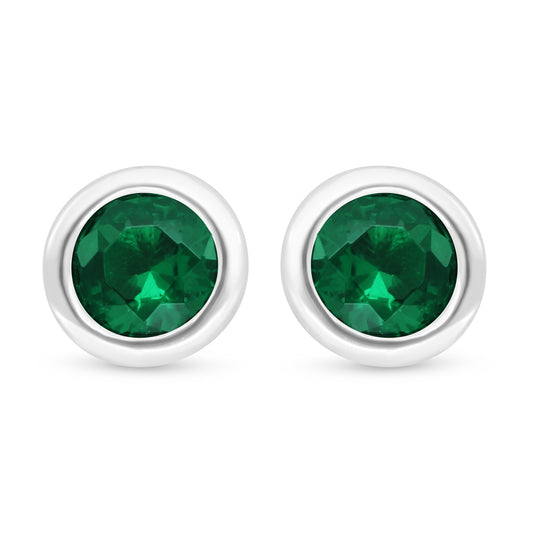 Sterling Silver 925 Earring Rhodium Plated Embedded With Emerald Zircon