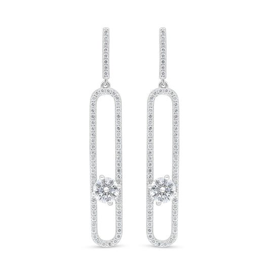 Sterling Silver 925 Earring Rhodium Plated Embedded With White Zircon