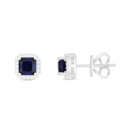 Sterling Silver 925 Earring Rhodium Plated Embedded With Sapphire Corundum And White Zircon