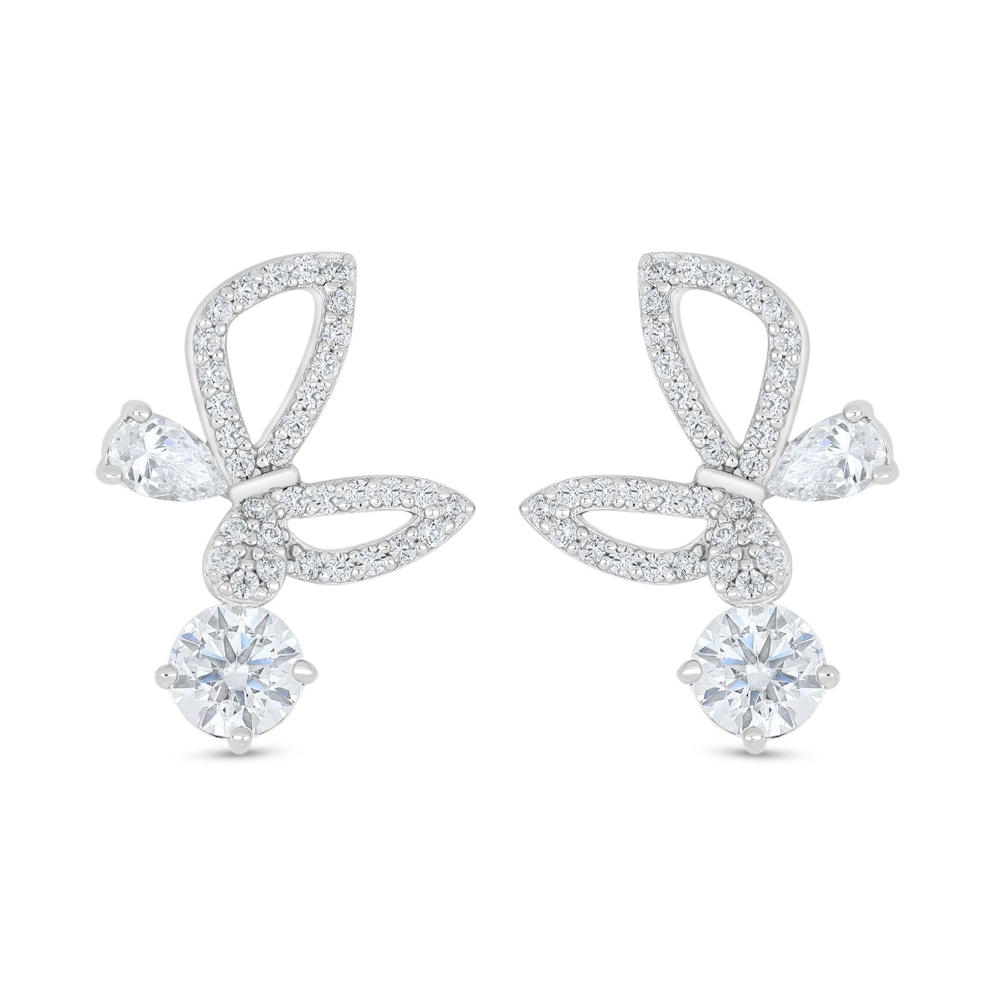 Sterling Silver 925 Earring Rhodium Plated Embedded With White Zircon