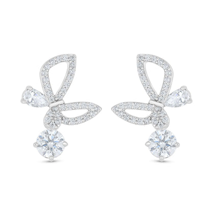 Sterling Silver 925 Earring Rhodium Plated Embedded With White Zircon