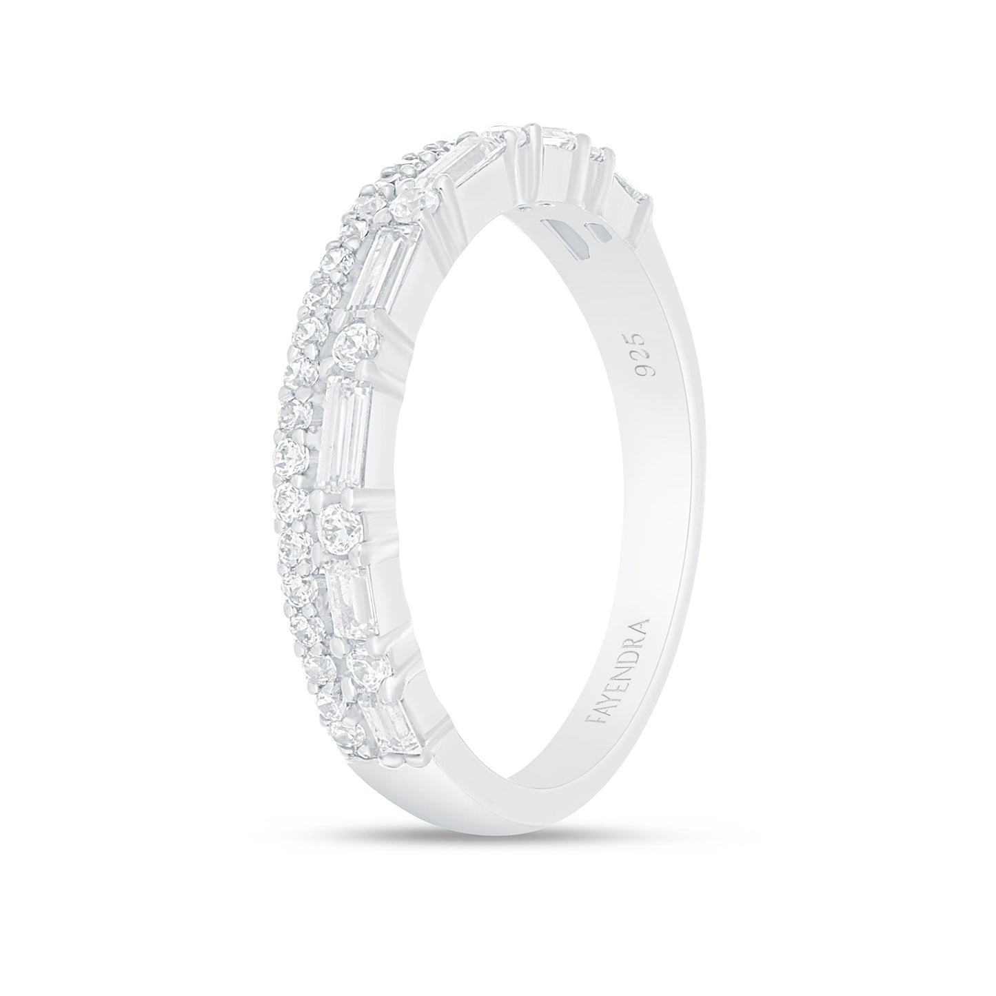 Sterling Silver 925 Ring Rhodium Plated Embedded With White Zircon