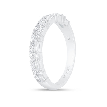 Sterling Silver 925 Ring Rhodium Plated Embedded With White Zircon