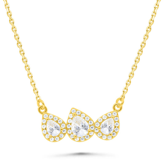 Sterling Silver 925 Necklace Gold Plated Embedded With White Zircon