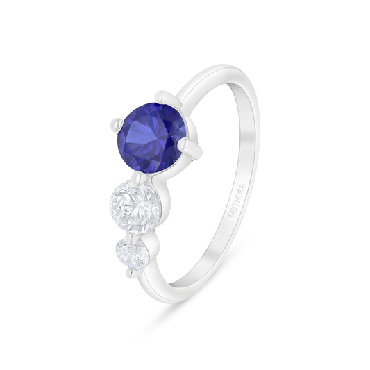 Sterling Silver 925 Ring Rhodium Plated Embedded With Sapphire Corundum And White Zircon
