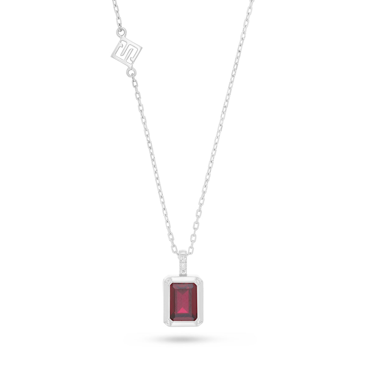 Sterling Silver 925 Necklace Rhodium Plated Embedded With Ruby Corundum And White Zircon