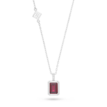 Sterling Silver 925 Necklace Rhodium Plated Embedded With Ruby Corundum And White Zircon