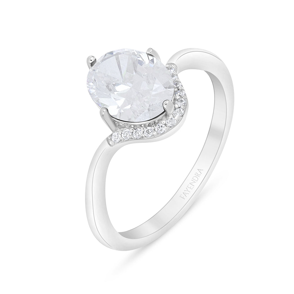 Sterling Silver 925 Ring Rhodium Plated Embedded With White Zircon