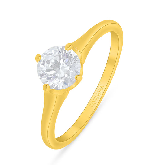 Sterling Silver 925 Ring Golden Plated Embedded With White Zircon