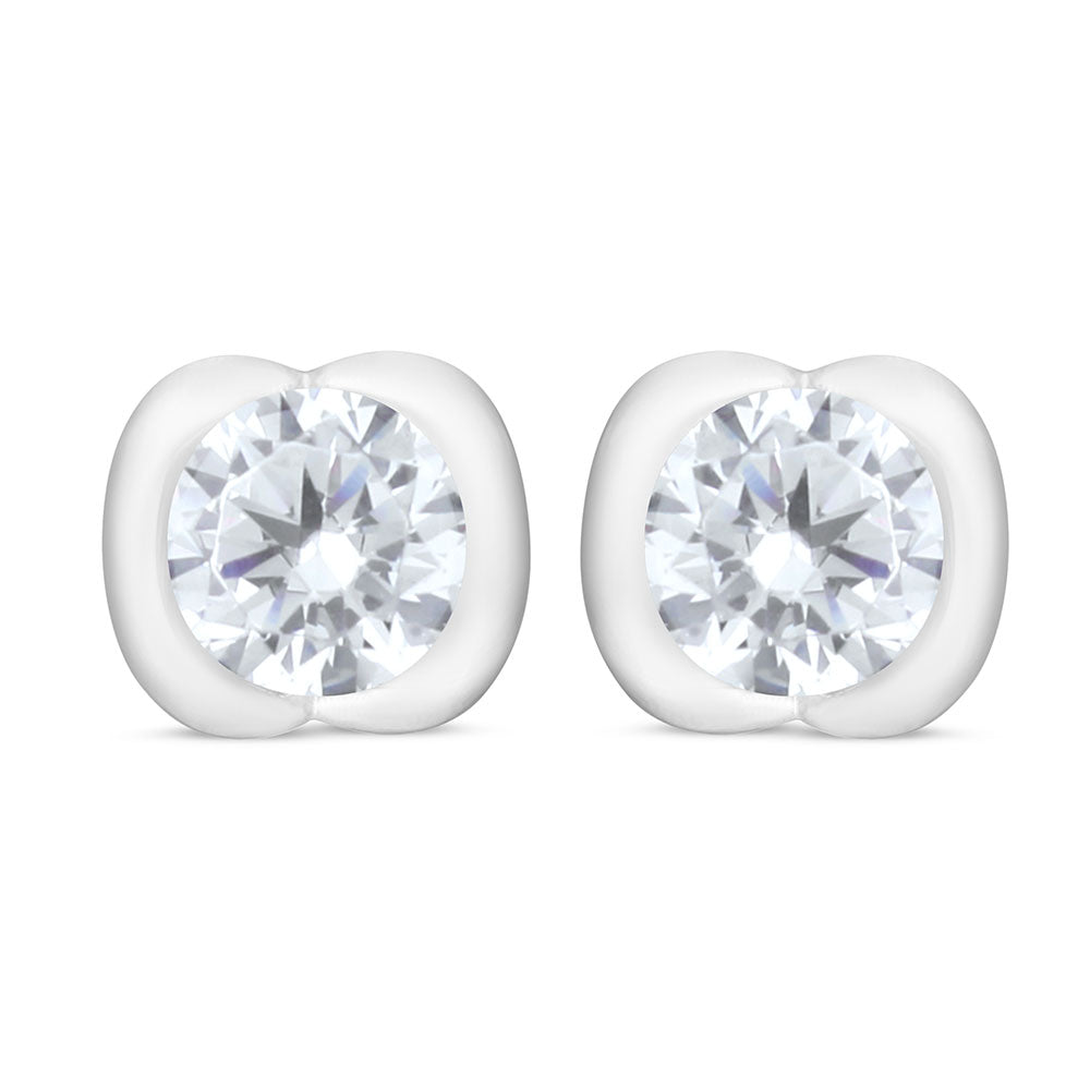 Sterling Silver 925 Earring Rhodium Plated Embedded With White Zircon