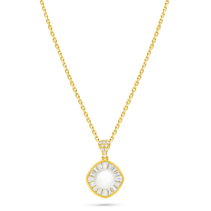 Sterling Silver 925 Necklace Golden Plated Embedded With Natural White Pearl And White Zircon