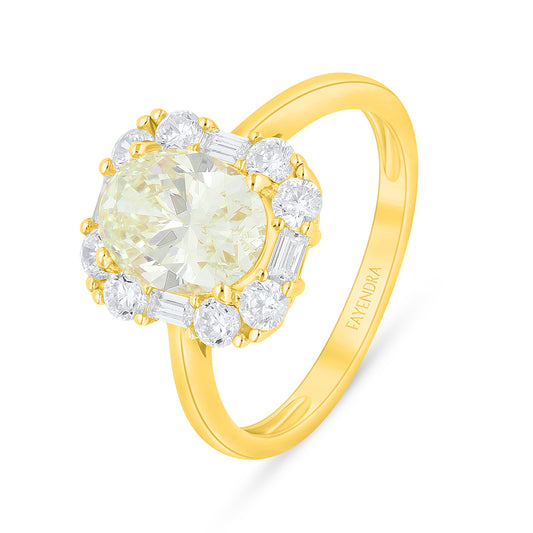 Sterling Silver 925 Ring Golden Plated Embedded With Diamond Zircon And White Zircon