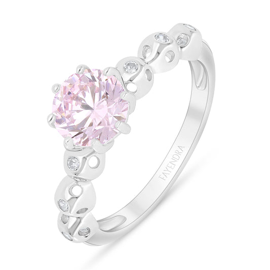 Sterling Silver 925 Ring Rhodium Plated Embedded With Pink Zircon And White Zircon