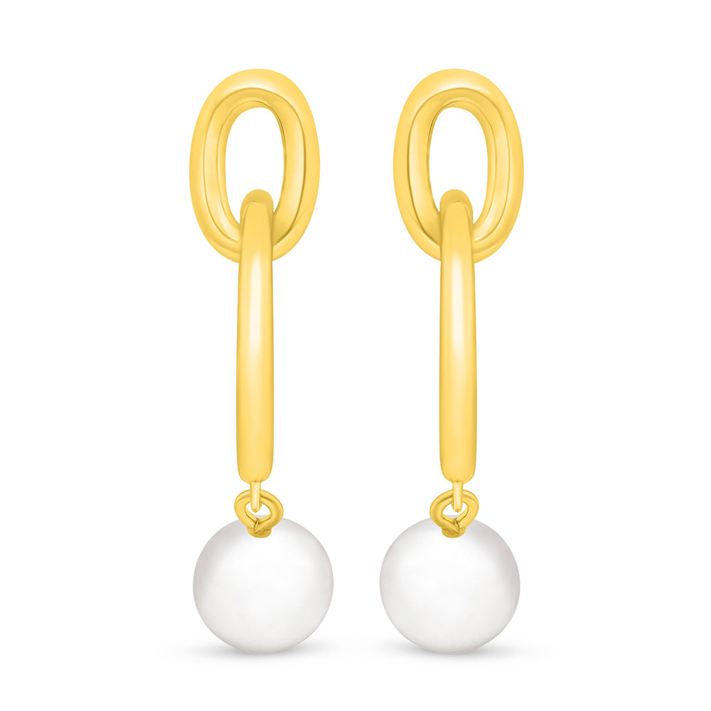 Sterling Silver 925 Earring Golden Plated Embedded With Natural White Pearl