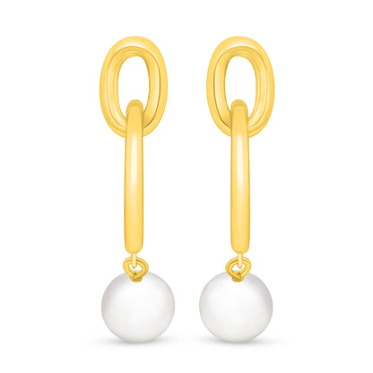 Sterling Silver 925 Earring Golden Plated Embedded With Natural White Pearl