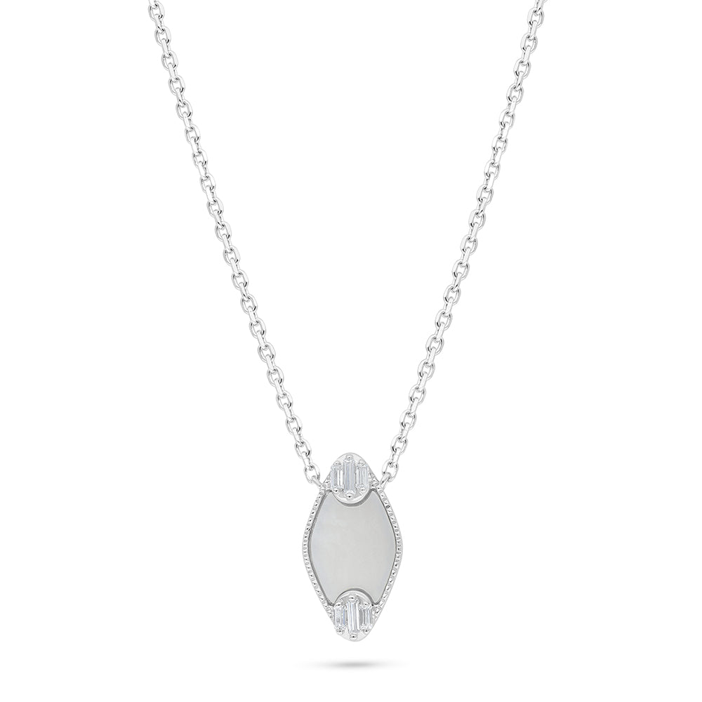 Sterling Silver 925 Necklace Rhodium Plated Embedded With White Shell And White Zircon