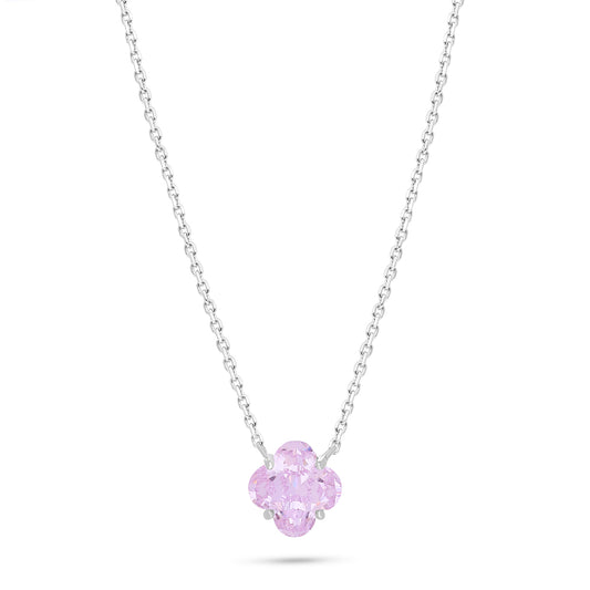 Sterling Silver 925 Necklace Rhodium Plated Embedded With Pink Zircon