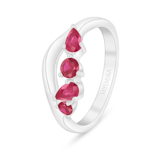 Sterling Silver 925 Ring Rhodium Plated Embedded With Ruby Corundum