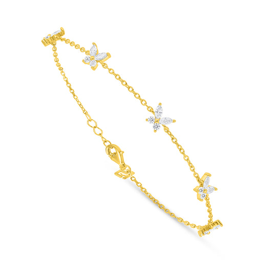 Sterling Silver 925 Bracelet Golden Plated Embedded With White Zircon