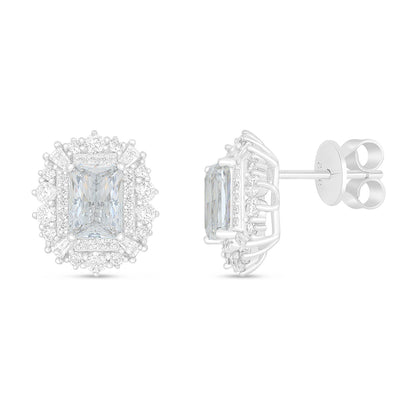 Sterling Silver 925 Earring Rhodium Plated Embedded With White Zircon