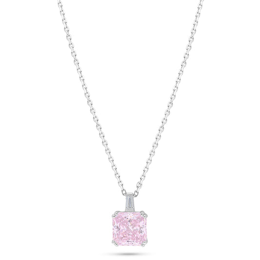 Sterling Silver 925 Necklace Rhodium Plated Embedded With Pink Zircon And White Zircon