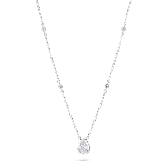 Sterling Silver 925 Necklace Rhodium Plated Embedded With White Zircon