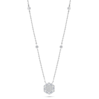 Sterling Silver 925 Necklace Rhodium Plated Embedded With White Zircon