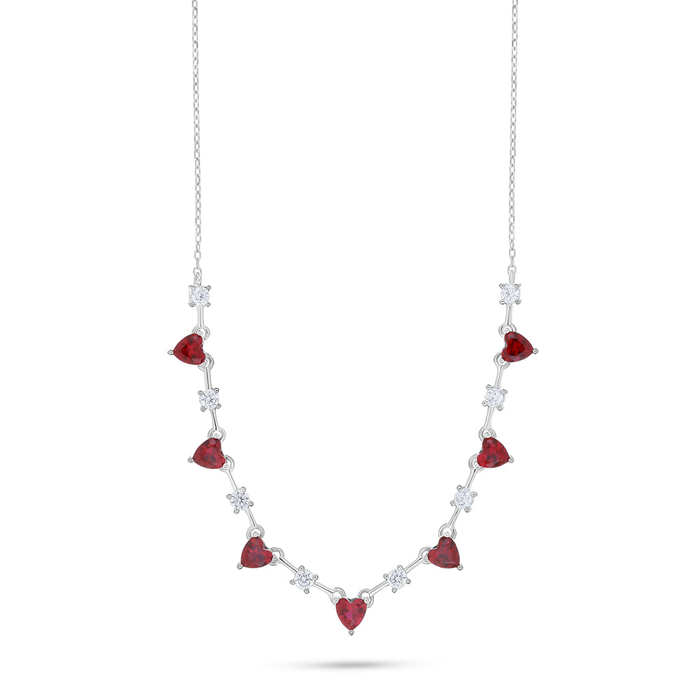 Sterling Silver 925 Necklace Rhodium Plated Embedded With Ruby Corundum And White Zircon