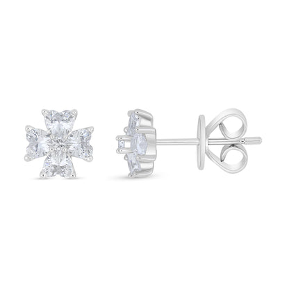 Sterling Silver 925 Earring Rhodium Plated Embedded With White Zircon