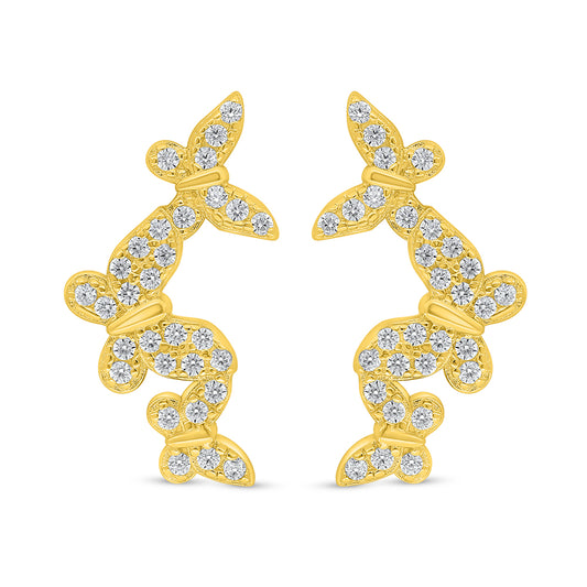 Sterling Silver 925 Earring Golden Plated Embedded With White Zircon