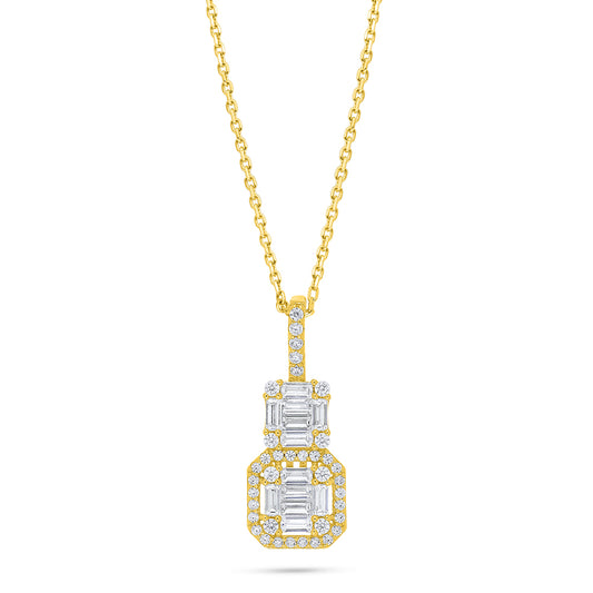 عقد من الفضة الخالصة عيار 925 مطلي ذهبي مرصع فص ابيض