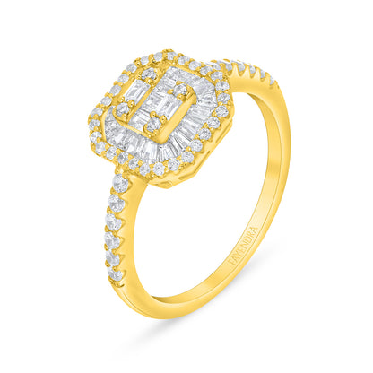 Sterling Silver 925 Ring Golden Plated Embedded With White Zircon