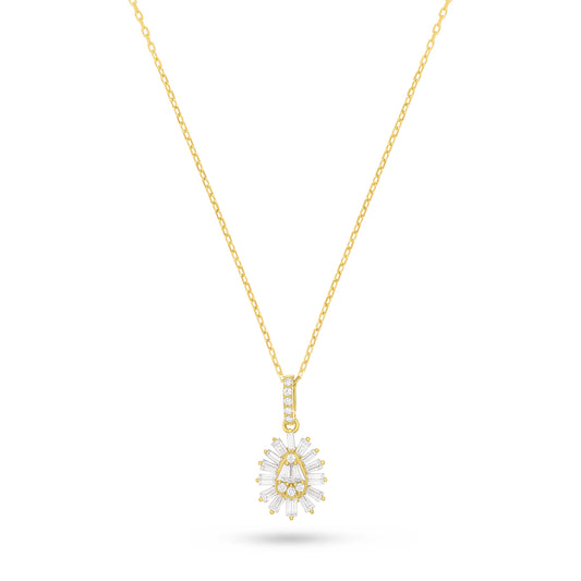 Sterling Silver 925 Necklace Golden Plated Embedded With White Zircon
