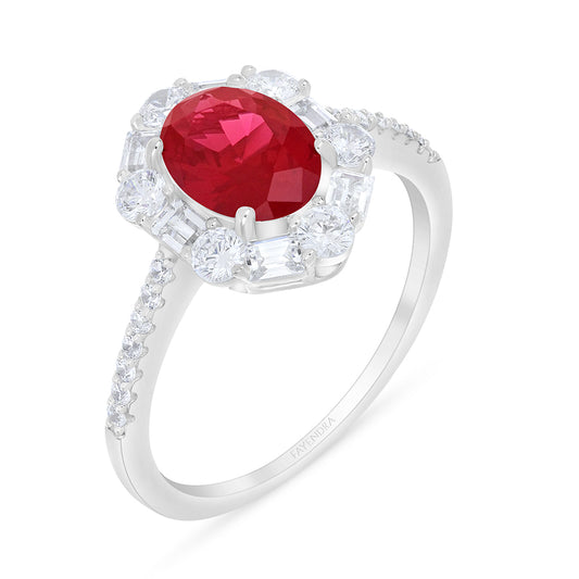 Sterling Silver 925 Ring Rhodium Plated Embedded With Ruby Corundum And White Zircon