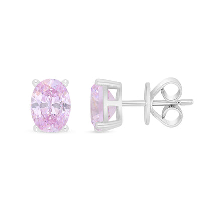 Sterling Silver 925 Earring Rhodium Plated Embedded With Pink Zircon