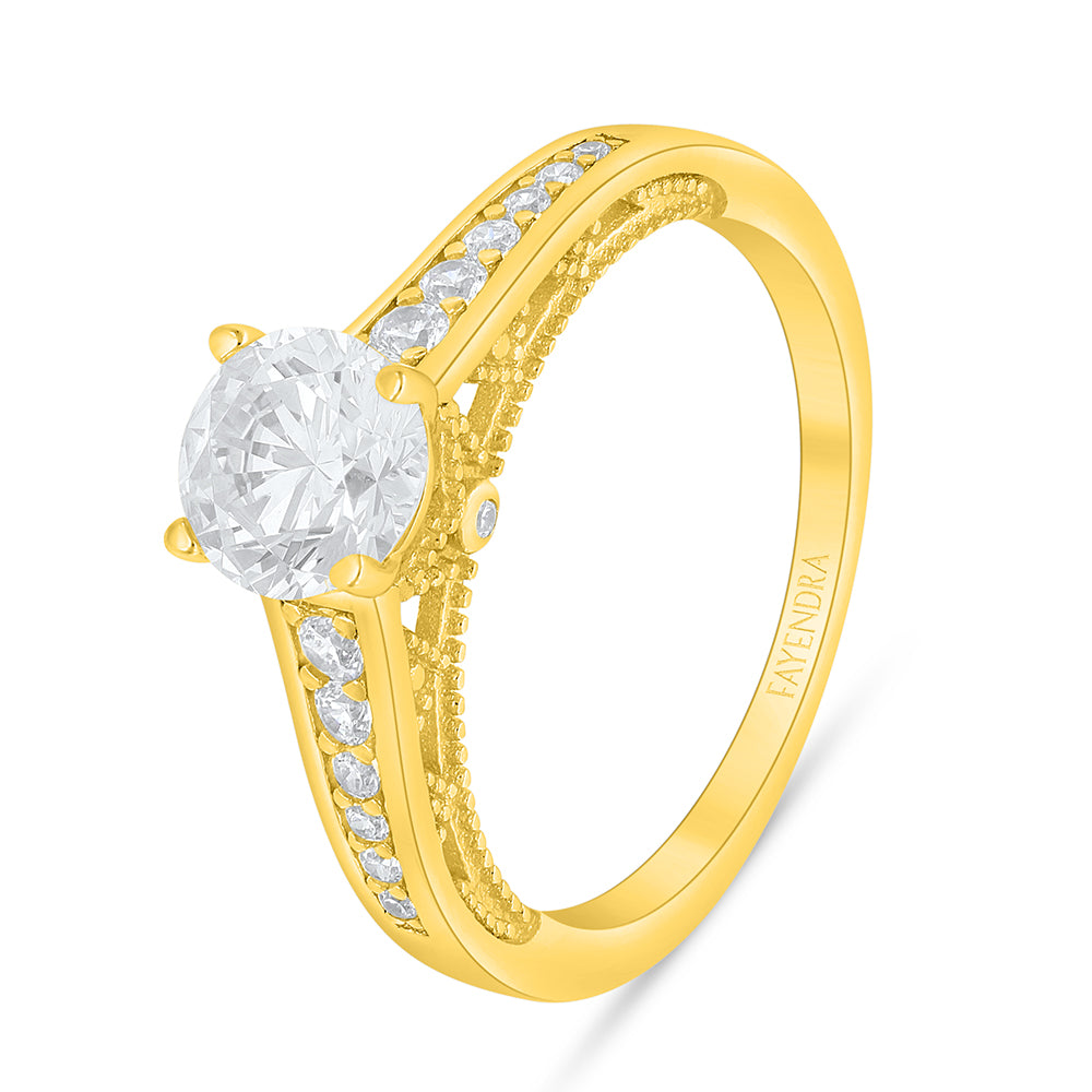 Sterling Silver 925 Ring Golden Plated Embedded With White Zircon