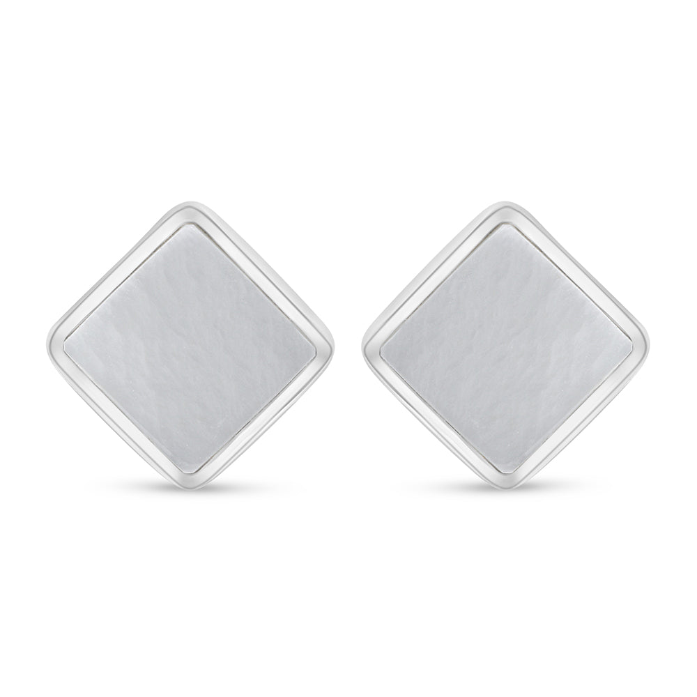 Sterling Silver 925 Earring Rhodium Plated Embedded With White Shell