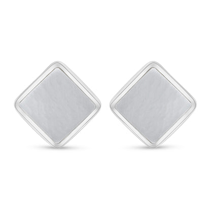 Sterling Silver 925 Earring Rhodium Plated Embedded With White Shell