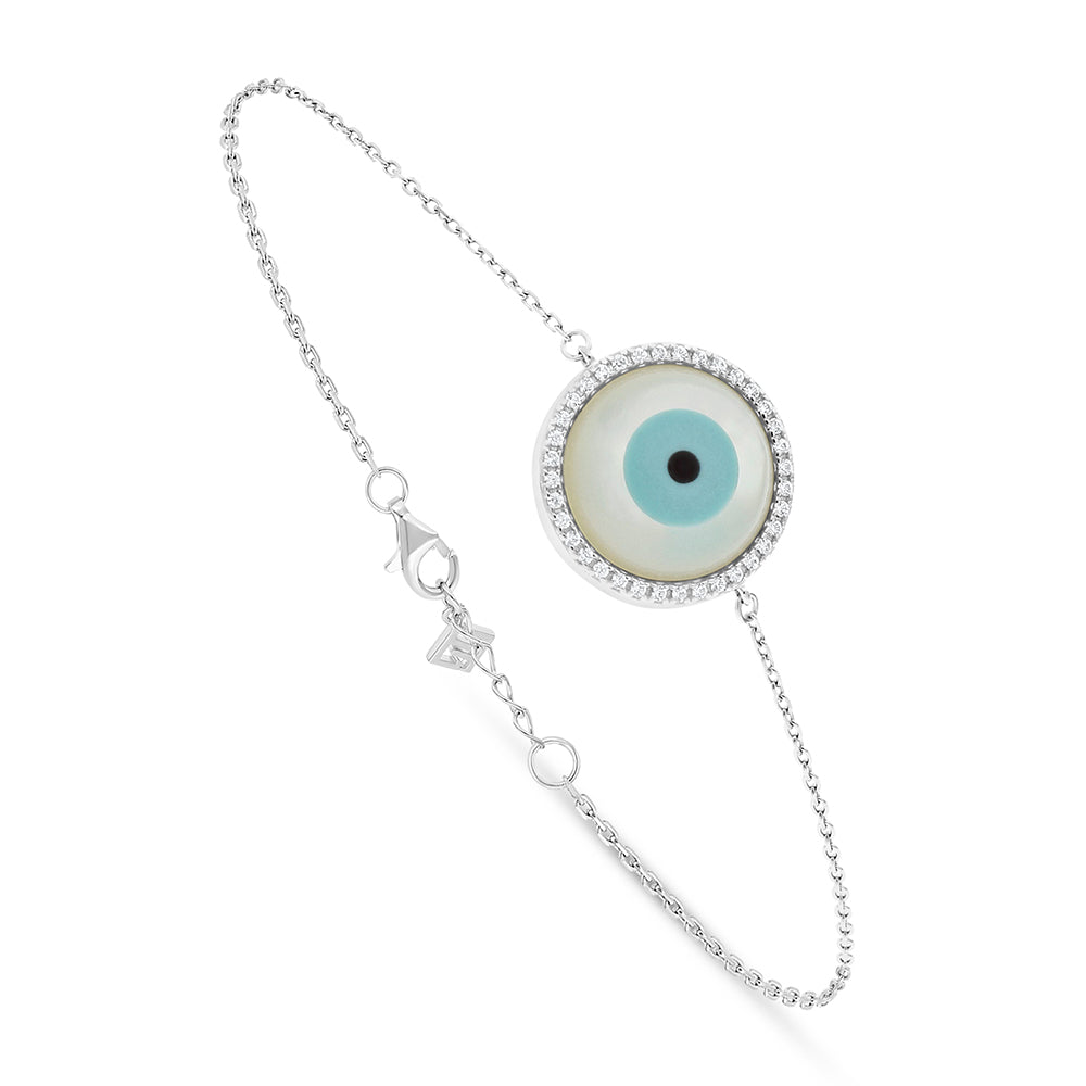 Sterling Silver 925 Bracelet Rhodium Plated Embedded With Turquoise Stones And White Zircon
