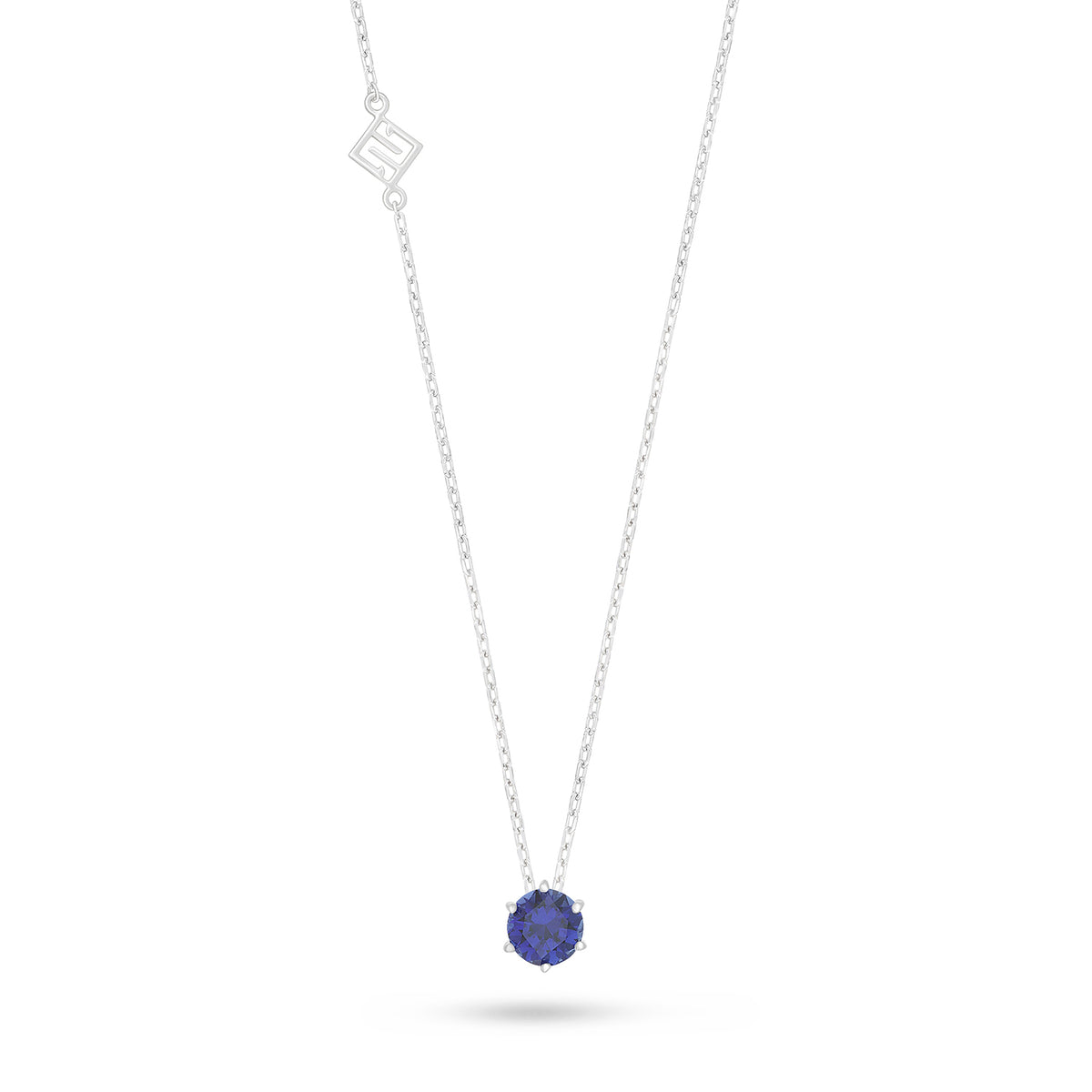 Sterling Silver 925 Necklace Rhodium Plated Embedded With Sapphire Corundum