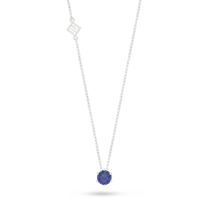 Sterling Silver 925 Necklace Rhodium Plated Embedded With Sapphire Corundum
