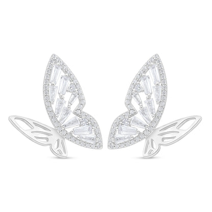 Sterling Silver 925 Earring Rhodium Plated Embedded With White Zircon