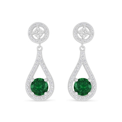 Sterling Silver 925 Earring Rhodium Plated Embedded With Emerald Zircon And White Zircon