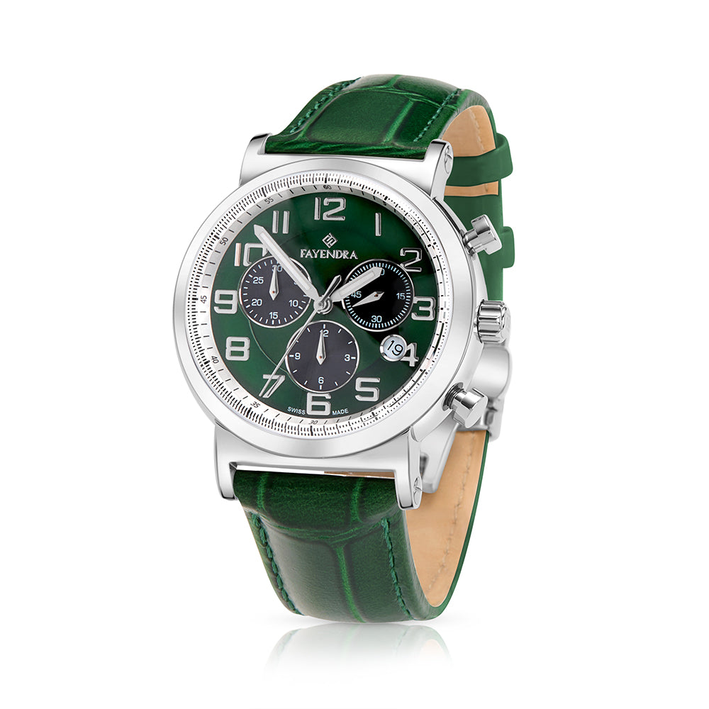 Stainless Steel 316L Watch Silver Color Green Leather For Men - GREEN MOP DIAL