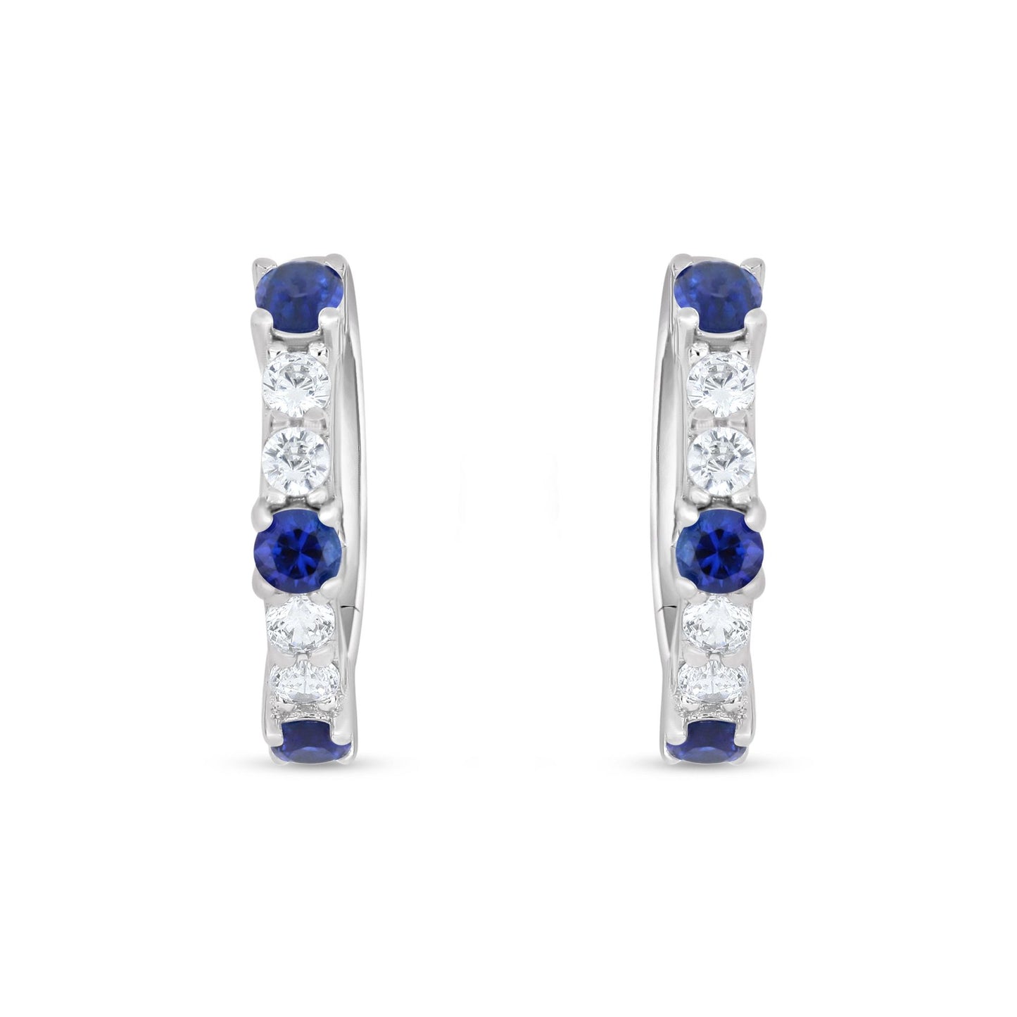 Sterling Silver 925 Earring Rhodium Plated Embedded With Sapphire Corundum And White Zircon